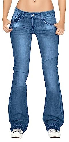 Duohropke Pantalon en jean stretch pour femme - Taille basse - Décontracté - Coupe bootcut - Respirant - Basique délavé - Pantalon tendance - Jambes larges - Style rétro - Pantalon usé, bleu, XS