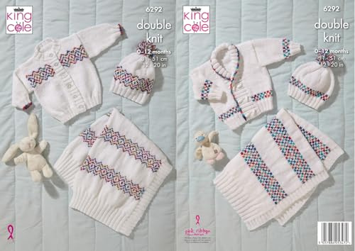King Cole Knitting Pattern Double Knit Babies Jacket Cardigan Hats & Blankets (6292)