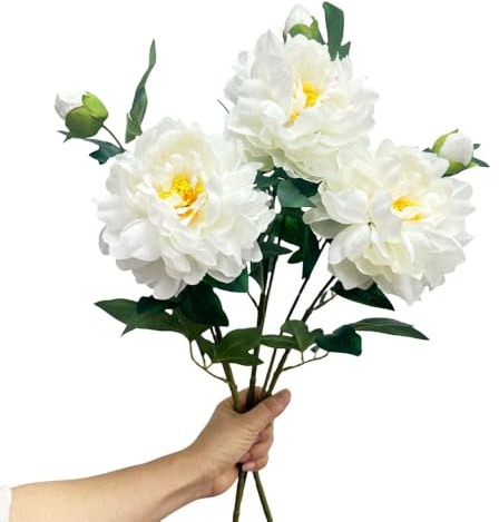 Künstliche Pfingstrosen, 68 cm, Seidenblumen mit Stielen, künstliche Winterblumen zur Dekoration, langer Stiel, künstliche Blumen für hohe Vasen, Hochzeitstischdekoration, Partydekoration (weiß), 3