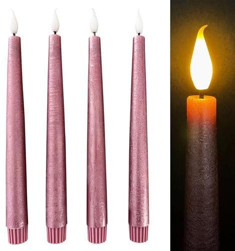 Online Fuchs 4 LED Stabkerzen aus Echtwachs im Set mit Touch-Funktion und Timerfunktion - 25 cm groß - flackernde Flamme - 584 (Berry)