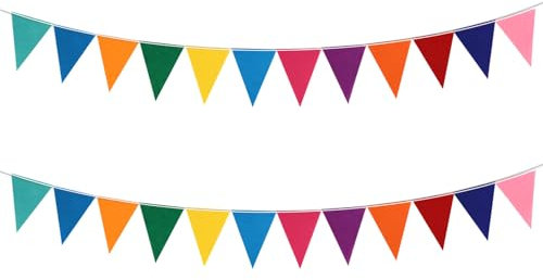 Wimpelkette Outdoor, 2er-Set Girlande Geburtstag Bunte Fahnen für Partydekoration Wimpelkette Kinderzimmer Deko für Fest Feier Wiederverwendbare Festtagsdekoration für drinnen draußen