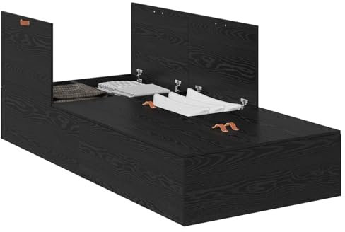 vidaXL modernes schwarzes Eichen-Stauraumbettgestell mit eingebauten Schubladen für platzsparendes Wohnen, perfekt für Einzelmatratzen von 90 X 200 cm