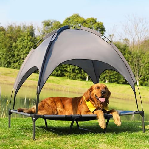 Suusolny 2-in-1 Outdoor Hundebett mit Baldachin Hundeliege & Hundesofa Wasserdichtes Hundezelt Erhöhte Haustierbett Anti-Rutsch Fußpolster für kleine & große Haustiere Maße 122x102x92cm