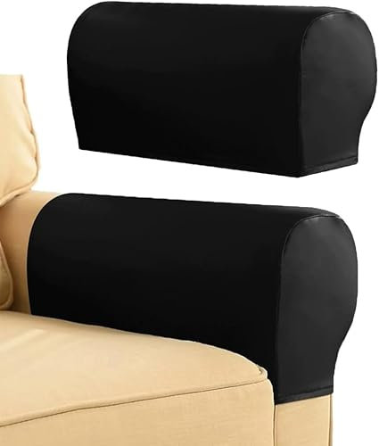 2 Stück Armlehnenbezüge aus PU-Leder, wasserdicht und kratzfest, Sofa-Armlehnenschoner für Liegestühle, Liegestühle und Zweisitzer, leicht zu reinigen, rutschfeste Passform (Schwarz)