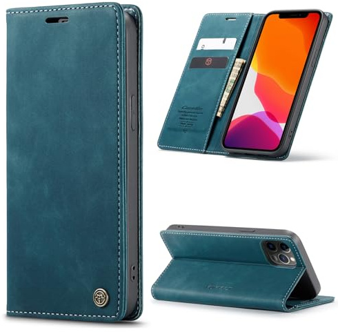 Phernykas Wallet Case for iPhone 12/12 Pro, Green | Note Pocket 2-in-1 Faux Leather Flip Wallet Case – Magnetic Clasp, Built-in Kickstand, 2 Card Slots, Velvet-Soft Touch