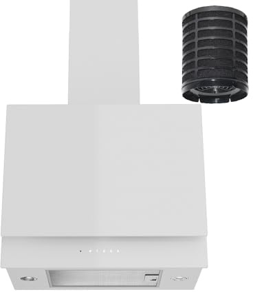 VLANO PLANUS 60 PLASM WH Dunstabzugshaube mit Plasma-Luftreinigung, Plasma-Filter, Gasdämpfer, 4 Leistungsstufen, Touch-Bedienung, 679 m³/h, vertikale Umluft Kopffrei PLASMA Wandhaube 60 cm, Weiß