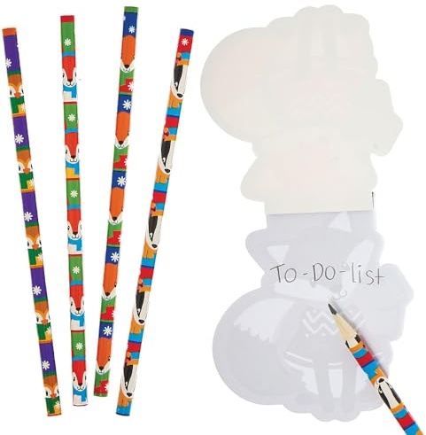 Baker Ross FN667 Winter Woodland Animals Pencils – Pack of 12, Christmas Pencil Set, Party Bag Fillers