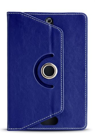 Universal 9-Inch Tablet Case – 360° Rotating Stand Cover with Strap & Camera Cut-Outs | PU Leather Multi-Angle Folding Case for iPad Mini, Samsung Galaxy Tab, Fire HD, Lenovo, Huawei & More (Blue)