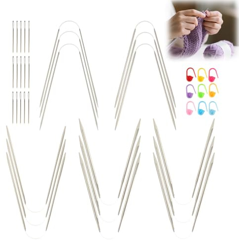 Stricknadeln Set Rundstricknadeln 15 Stück Edelstahl 21–23cm stricknadeln für socken nadelspiel 2–4mm flexibel leicht, ideal für Socken Ärmeln Mützen Puppenstricken für Anfänger und Profis