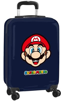 SUPER MARIO MAMMA MIA - Trolley da cabina 20 pollici, valigia con ruote, lucchetto di sicurezza, valigia leggera, 34,5 x 20 x 55 cm
