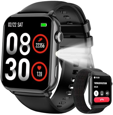 Yxtel Reloj Inteligente Hombre Mujer con Llamadas Bluetooth, 1.91 Smartwatch con Linterna LED, 2 Correas, Monitor Cardíaco/SpO2/Sueño, 100+ Modos Deporte, IP68 Impermeable para Android iOS