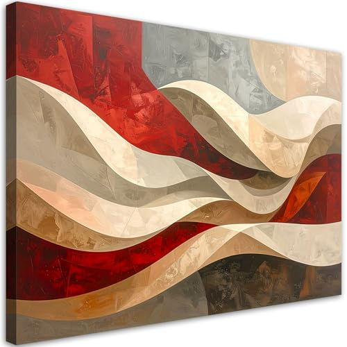 Feeby Leinwand Bilder - Bild Wohnzimmer - Abstrakt Wellen - 90x60 1tlg - Deko Schlafzimmer Groß - Dekoration Canvas - Gemälde - Modern Wandbilder - Kunstdruck
