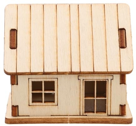 JOINPAYA Miniatur Holzhausmodell Selbstgemacht Bausatz 3D Puzzlehaus Kompakte Bemalbare Holzhütte für Sandtisch Dekoration und Kreative Bastelfreunde