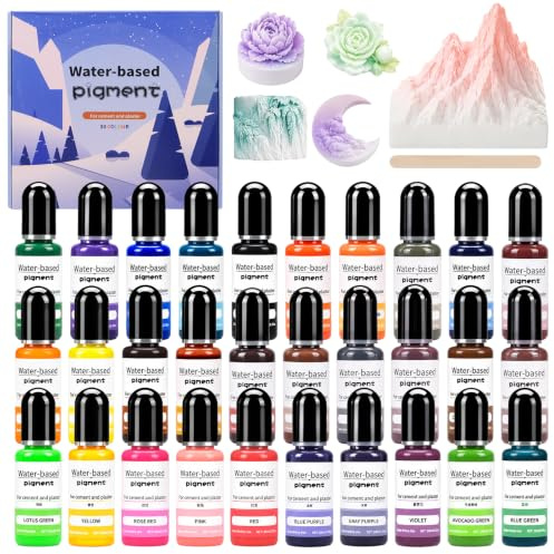lafo 30 Farben Set, Farbpigmente für Gießpulver, hochkonzentrierte Farbe für Gießpulver auf Wasserbasis, je 10 ml, inkl. 10 Holzspatel, für Beton, Gips, Zement, DIY