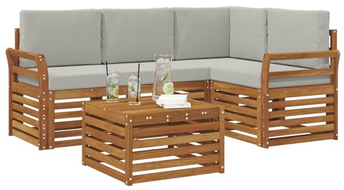 vidaXL Möbelsets mit Kissen 5 pcs Natürlich und Hellgrau Holzwerkstoff, Moderne Gartensofa-Gruppe, stylische Möbel, gemütliche Lounge, Akazie und Holz für die Terrasse