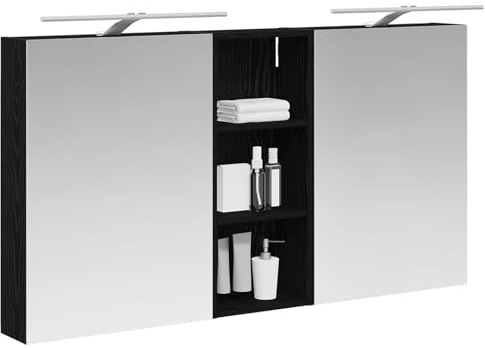 vidaXL Badezimmerschrank-Set 3 pcs 130 x 14,5 x 70 cm Holzwerkstoff, Badezimmer-Schrank, rechteckiger LED-Spiegel, moderner Wand-Organizer, praktischer Platzsparer