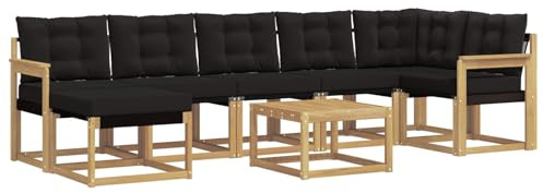 vidaXL Outdoor-Sofagarnitur mit Kissen 8 pcs Weiß und Schwarz, Moderne Minimalistische Gartenlounge, Robuste wetterfeste Möbel, Bequeme Texilene Couch, Sitzplatz für den Garten