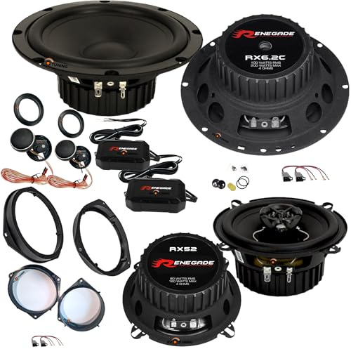 EvoTuning Kit 6 Casse Altoparlanti per Fiat Grande Punto dal 2006 Anteriori e Posteriori, Set 2 Woofer 165mm +2 Tweeter +2 Crossover + 2 Coassiali 13 cm +4 Anelli e Cavi Adattatori EvS