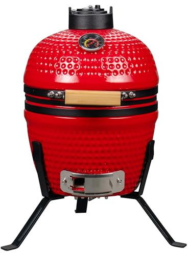 13 inch Ceramic Kamado Egg Grill | Portable Tabletop Charcoal BBQ Grill Smoker for Outdoor Cooking, Patio, Camping (Red)