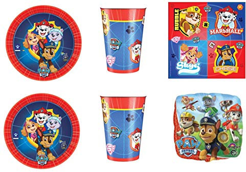 Cdc -kit n°25 festa e party Patrol- (32 piatti, 32 bicchieri, 40 tovaglioli,1 Pallone Foil)