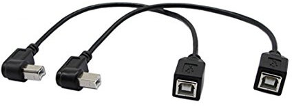 CERRXIAN 9 Inch USB2.0 B Cable Combo USB2.0 B Left Angle & Right Angle Male to USB 2.0 B Female Data Sync Cable (1 Pair)