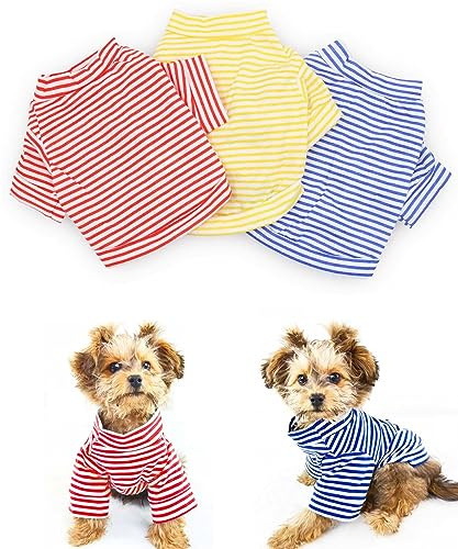 DroolingDog Dog Clothes Pet Striped T-Shirt Plain Puppy Apparel for Small Dogs, Large, Pack of 3
