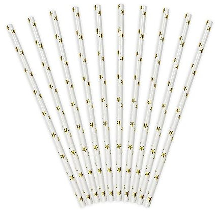 10 pailles blanches étoiles dorées