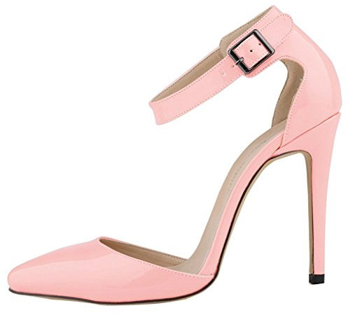 Minetom Spitze Damen Pumps Stiletto High Heels Lack Leder-Optik Schuhe Metallic Party Abendschuhe Hochzeit Abiball Jennika Pink EU 42