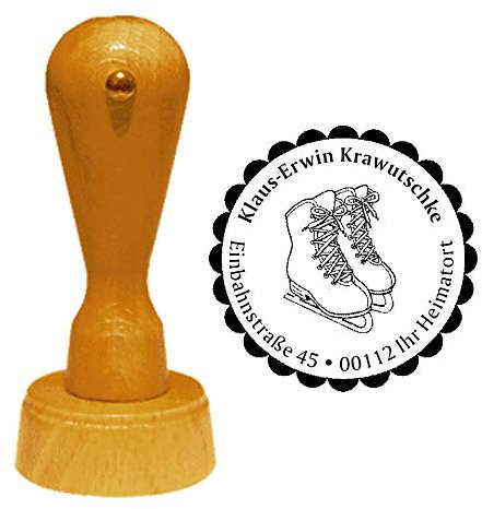 Stempel Adressstempel « Eiskunstlauf » Durchmesser ca. Ø 40 mm - mit persönlicher Adresse, Schlittschuhe - Eislauf