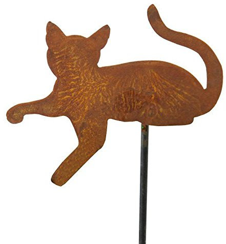 Wunderschöner & Hochwertiger Gartenstecker - Tier Figur – Rost Stecker/Tierfigur – Große Auswahl – Edelrost Gartenfigur – Metall Gartendeko (Katze - Breite 40cm)