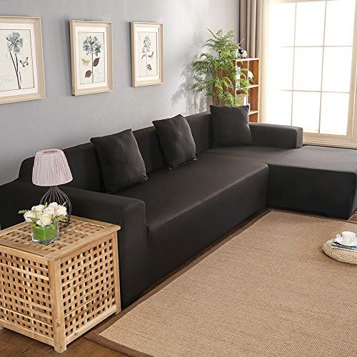 Ejoyous Elastische Sofabezug L Form, Couchbezug Stretch Sofa Schonbezug Schonbezüge Sofa Überwürfe Sofabezug Elastische Stretch für L-Form Sofa 3 + 2 Sitz Ecke Sofabezug (Schwarz)