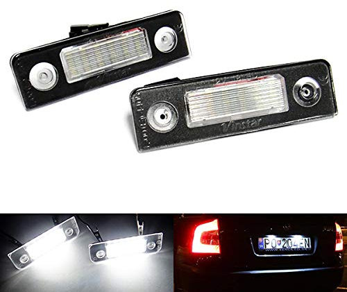 RZG 2x LED Licence Number Plate Light White Canbus For 2004-13 Octavia II estate 1Z 2006-15 Roomster 5J