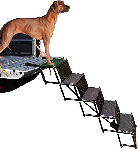 Upgraded Dog Stairs, Metal Frame Foldable Large Dog Step, Lightweight Portable Pet Ladder Ramp for Cars, SUVs and High Bed, 5 Steps