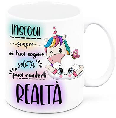 Mr. Gadgets Taza de cerámica Unicornio personalizable con nombre y no personalizable (Unicornio Sueños)