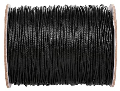 1 rouleau de cordon en coton ciré pour fabrication de bijoux, macramé, collier, bracelet, fabrication de bijoux - Noir - 1,5 mm - 160 m