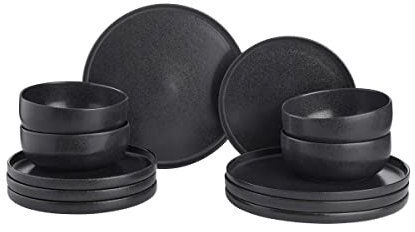 BUTLERS Geschirrset 4 Personen Tellerset CASA NOVA Steinzeug Geschirr Set 12-tlg. Tafelservice | Kuchenteller Speiseteller Schalen 600ml | reaktive Glasur, Mikrowellen- & spülmaschinenfest
