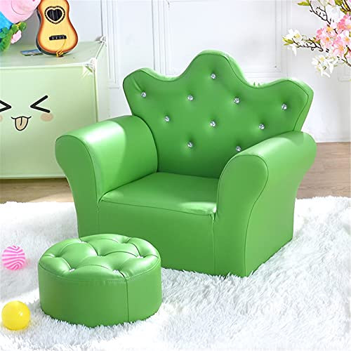 JHKGY Kindersofastuhl,Kindersofa Mit Fußhocker,Gepolsterte Couch Für Kleinkinder Mit Holzrahmen,Kindersessel Crown,Kinderstuhl Aus PVC-Leder,Für Wohnzimmer Schlafzimmer,Grün