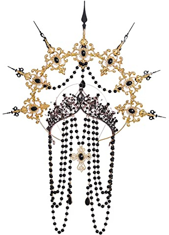BLESSUME Mary Halo Corona Headband Goddess Donne Halloween Costume Headpiece (Oro e Nero 4)