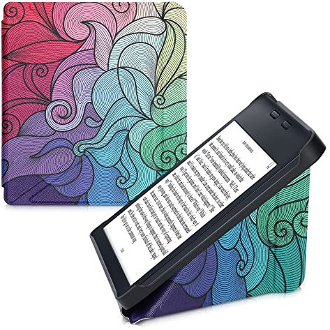 kwmobile Coque liseuse Compatible avec Kobo Libra 2 - Coque étui de Protection à Rabat en Simili Cuir - Fuchsia-Bleu-Vert
