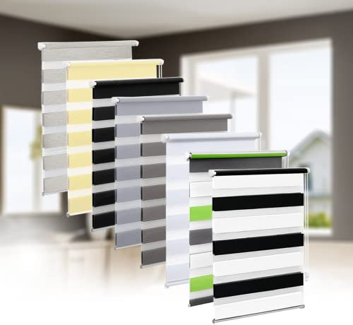 Eurohome Doppelrollo Klemmfix ohne Bohren, Duo Rollo,55cm x 130cm (Stoffbreite 51 cm) Weiß+schwarz Transparentes und undurchsichtiges Sichtschutz Rollo mit Klemmträgern für Fenster und Türen