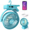 Camping Fan with LED Light - 12000mAh 65H Battery Powered Fan, Rechargeable Fan Use As Power Bank, Tent Fan with Hanging Hook, Portable Clip On Fan, Ceiling Fan for Tent Golf Cart RV Stroller Bed