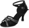 YKXLM Scarpe da Ballo Latino con Strass Donna Latino Americano per Salsa Tango Bachata,Tacco 6.5cm,Nero,38.5 EU