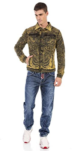 Cipo & Baxx Herren Jeans Jacke Denim Waschung Nieten Freizeitjacke CJ273 Gelb XL
