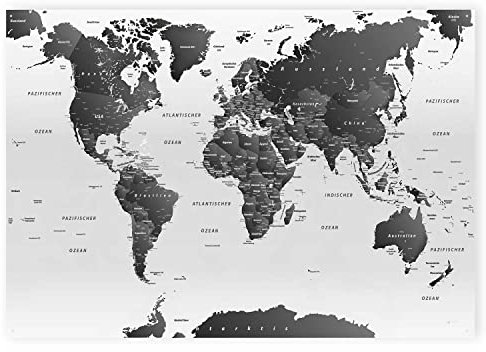 LANA KK - Weltkarte SW Hell – magnetische Weltkarte Pinnwand als Blechschild XXL -Poster, Magnettafel als Geschenk Wandkunst Dekor für Zuhause, Büro und Café in 120x80 cm