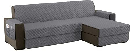 Housses de Canapé Dangle 250cm Gauche/Droit Universel Impermeable avec Accoudoirs, Réversible Protégé Canapes -Gris Clair