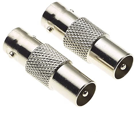 BNC-Buchse auf TV-Stecker Koax-Stecker-Adapter, 50 Ohm, vernickelt Messing Körper - Stecker-Buchse-Adapter, Koax-Adapter 2, Koaxial-Adapter für Wi-Fi Radios Externe Antennenanschluss - 2 Stück