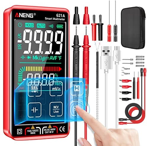 ANENG Multimetro 621A Digital Smart Tester Touch Ricaricabile,Gamma Automatica Conteggio TRMS 9999,Tensione AC/DC,Resistenza,Diodo,Continuità,Capacità