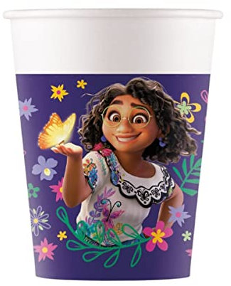 Lote de 24 Vasos Decorativos Infantiles ENCANTO. Vajillas y Cuberterías. Juguetes para Fiestas de Cumpleaños, Bodas, Bautizos, Comuniones y Eventos. AB.