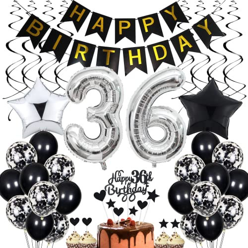 36. Geburtstag Dekoration,Schwarz Tortendeko Geburtstag 36 Jahre Männer,Black and White Party Deko,36 Geburtstag Frauen Männer,Tortendeko 36. Geburtstag Männer Frauen,Geburtstagsdeko 36 Jahre Frauen
