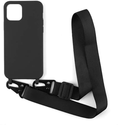 PuYu Zhe Compatible iPhone 12 Pro Max Crossbody Silicone Soft Matte Case, TPU Shell Adjustable Neck Cord Strap, Shockproof Lanyard Case-Black